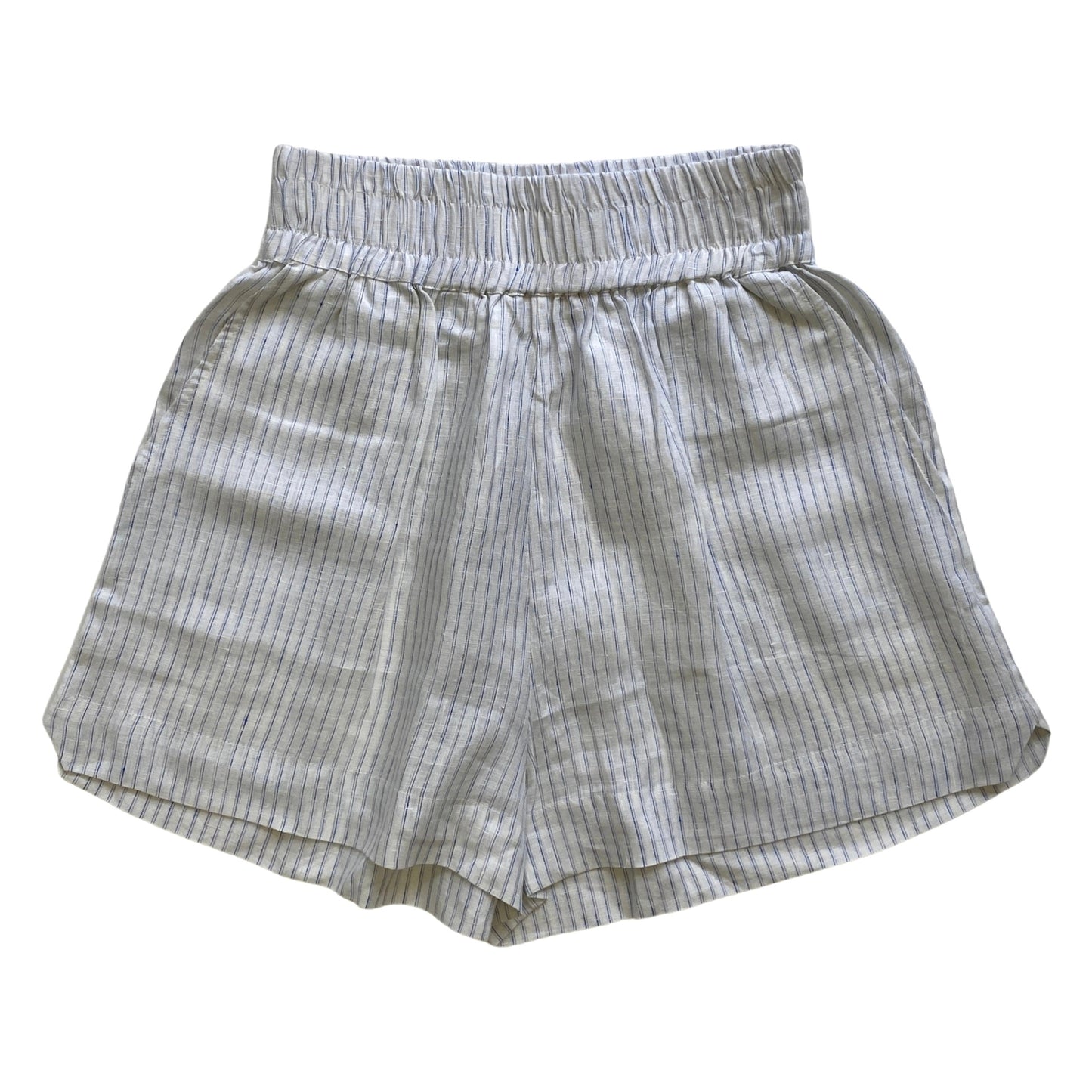 Striped linen shorts on a white background