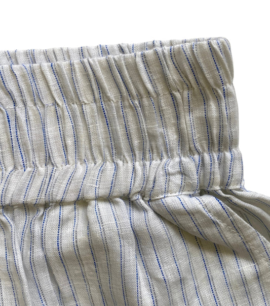 Close-up of linen striped short with a white background