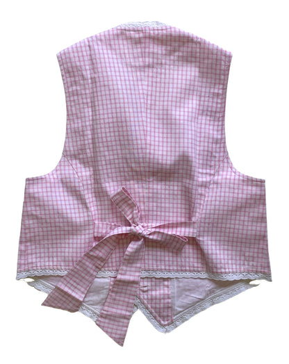 Pink checkered waistcoat with back bow tie