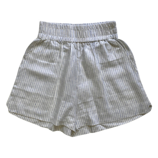 Striped linen shorts on a white background