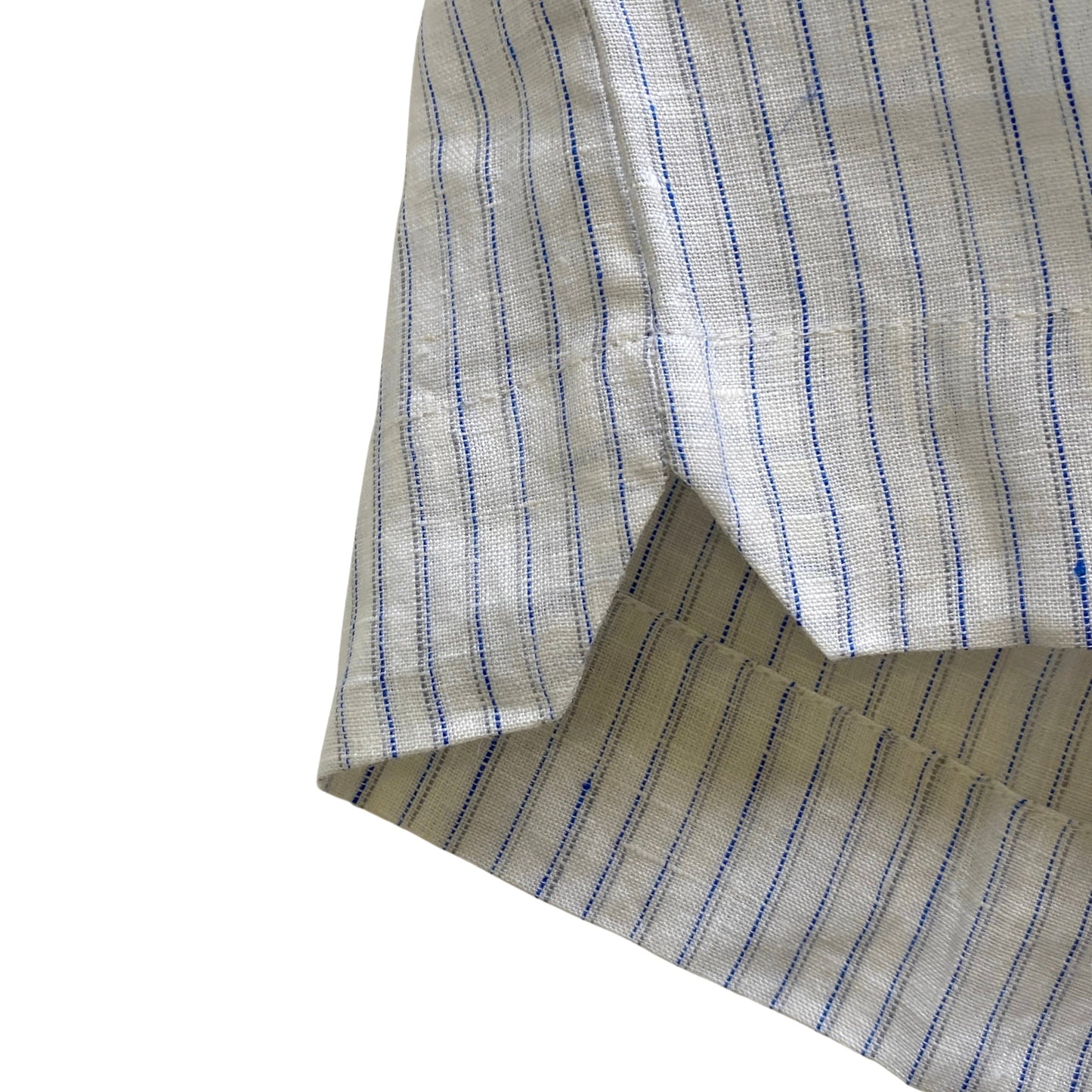 Close-up of a striped linen short with blue stripes on a white background