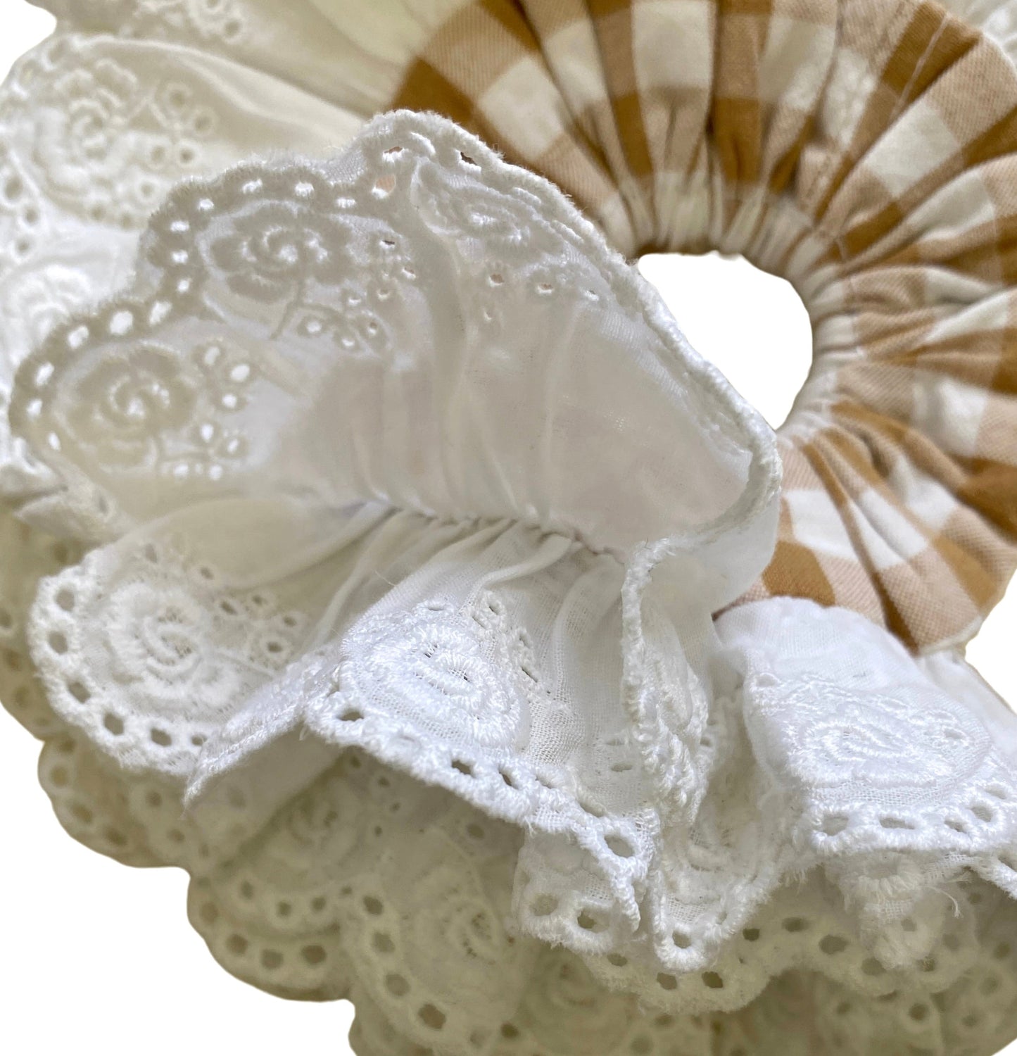 gingham scrunchie with floral lace
