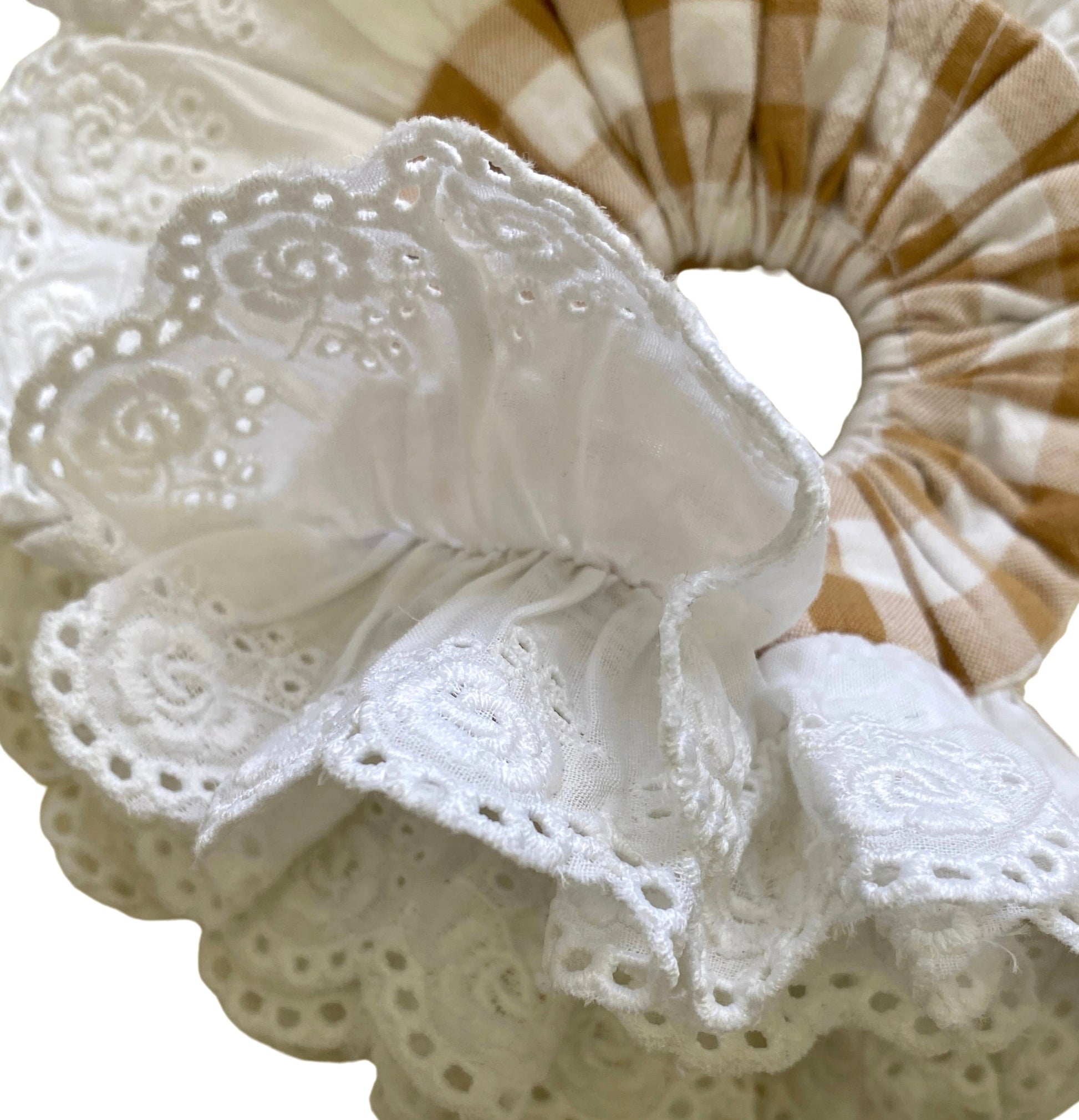 gingham scrunchie with floral lace