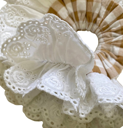 gingham scrunchie with floral lace