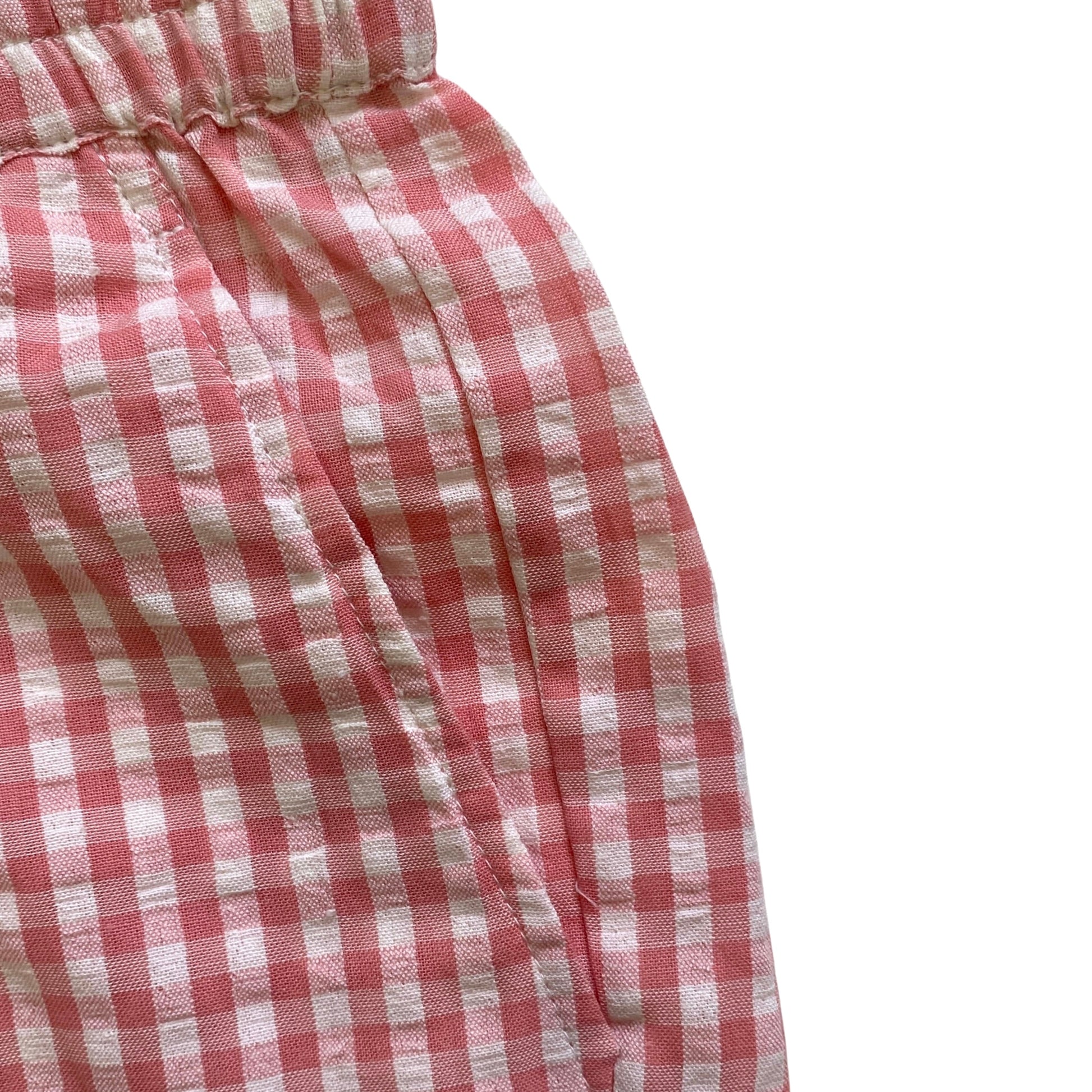 Pink and white checkered fabric on a white background