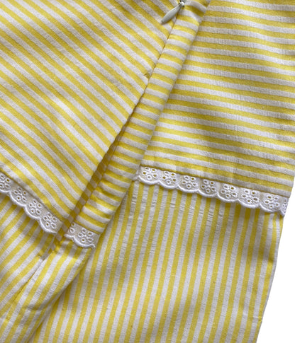 Yellow and white seersucker striped skirt with side zipper and functional pockets